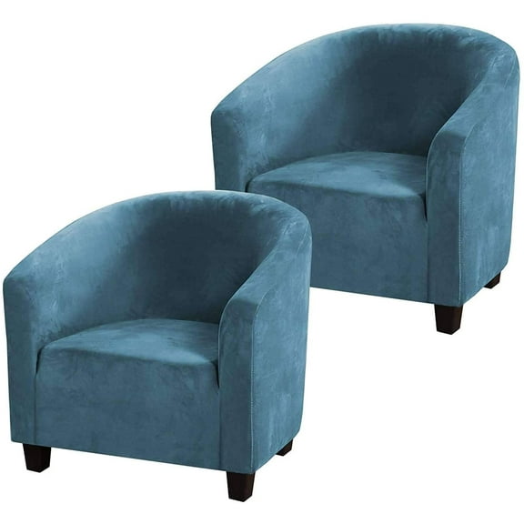 2 Pack Club Chair Cover Velvet Stretch Tub Chair Slipcover Spandex Soft Armchair Sofa Cover Furniture Protector for Living Room Bar Cafe Hotel (Blue)