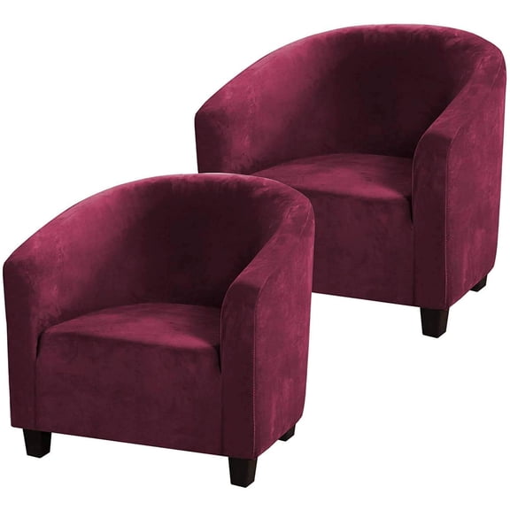 2 Pack Club Chair Cover Velvet Stretch Tub Chair Slipcover Spandex Soft Armchair Sofa Cover Furniture Protector for Living Room Bar Cafe Hotel (Burgundy)