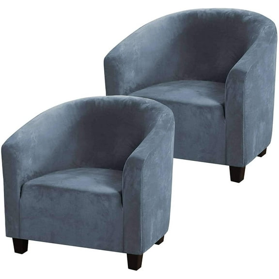 2 Pack Club Chair Cover Velvet Stretch Tub Chair Slipcover Spandex Soft Armchair Sofa Cover Furniture Protector for Living Room Bar Cafe Hotel (Gray blue)