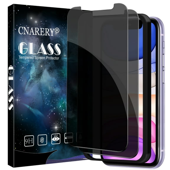 [2 Pack] Cnarery Privacy Screen Protector for iPhone 11/ iPhone XR 6.1 inch, Anti Spy Tempered Glass with Alignment Frame Easy Installation Case Friendly
