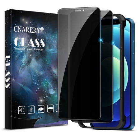 Cnarery Privacy Screen Protector for iPhone 12/ 12 Pro 2-pack, 9H True 28° Anti Spy Tempered Glass with Installation Frame, Case Friendly