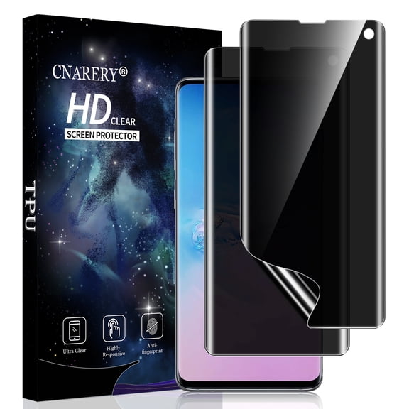 [2 Pack] Cnarery Samsung Galaxy S10 Privacy Screen Protector Flexible TPU, Fingerprint Unlock, Scratch Resistant, Easy Installation, Case Friendly, Bubble Free