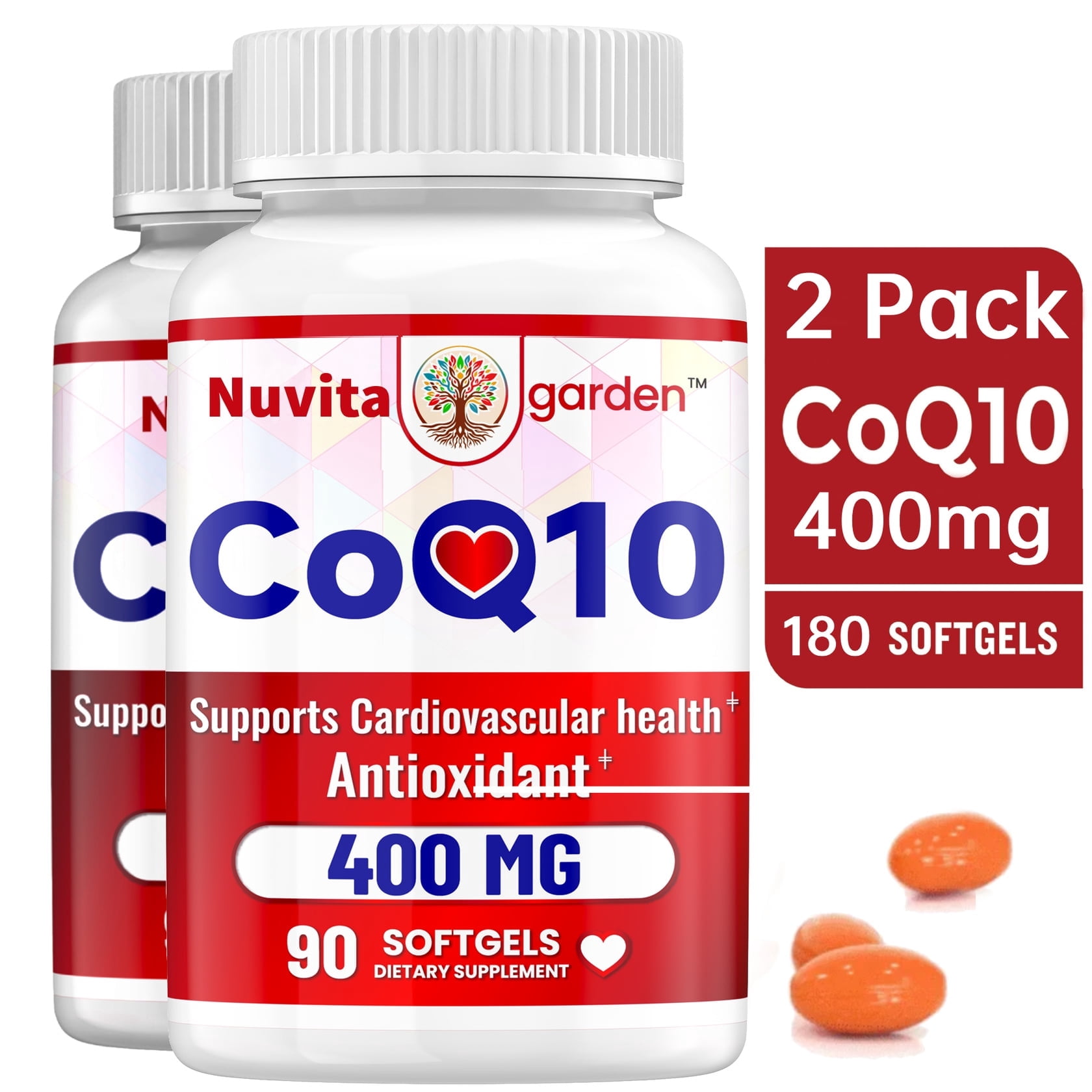 (2 Pack) CoQ10 400mg - Premium Coenzyme Q10 Supplement - 180 Softgels