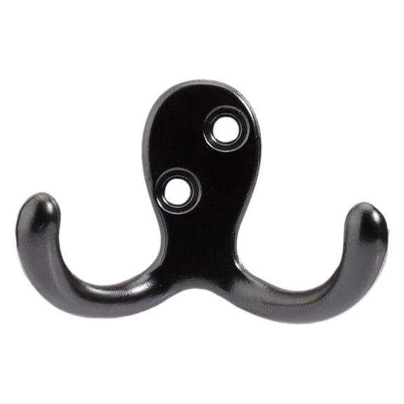2 Pack Coat Hooks Wall Hooks for Hanging, Heavy Duty Double Prong Metal Hook Wall Mounted for Living Room, Bathroom, Kitchen, Bedroom for Coat, Bag, Scarf, Towel, Hat, Key, Cup (Black)