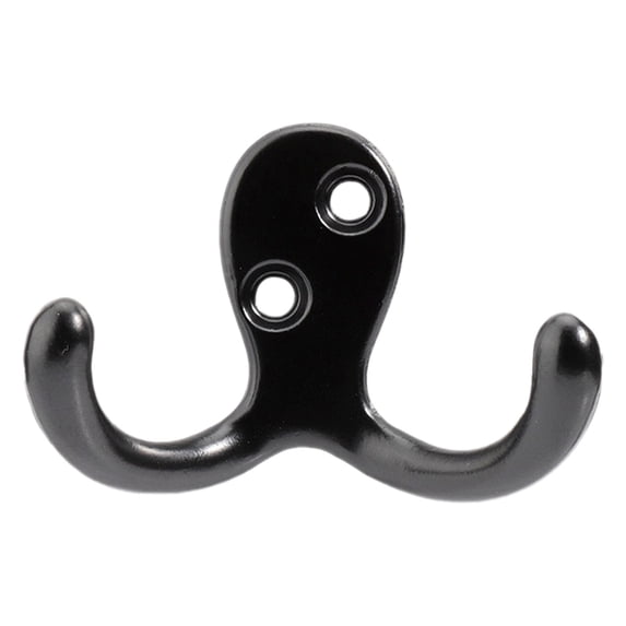 2 Pack Coat Hooks Wall Hooks for Hanging, Heavy Duty Double Prong Metal Hook Wall Mounted for Living Room, Bathroom, Kitchen, Bedroom for Coat, Bag, Scarf, Towel, Hat, Key, Cup (Black)