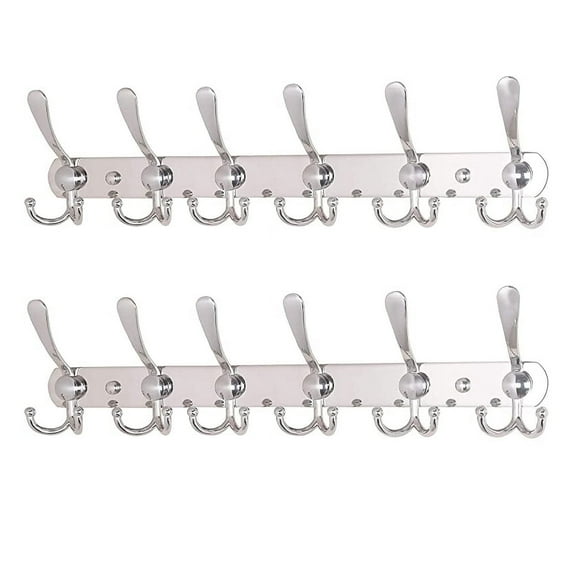 2 Pack Coat Rack Shelf Wall Mounted 21 ", Entryway Coat Hanger with 6 Hooks, Steel Hat Rack for Bedroom, Bathroom (Silver)