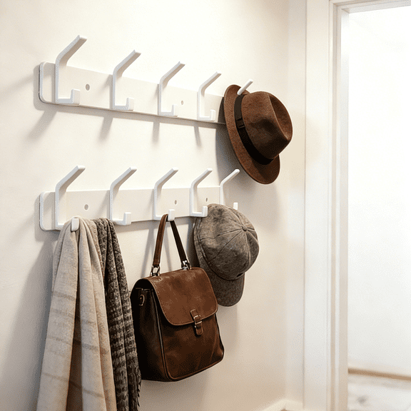 2-Pack Coat Rack Wall Mounted 锛孒eavy Duty Aluminum锛? Double Hook Metal Coat Hook锛孧odern White Coat Hook Rails Wall Hook Rack for Entryway锛孠itchen锛孊athroom锛孋loset (White)