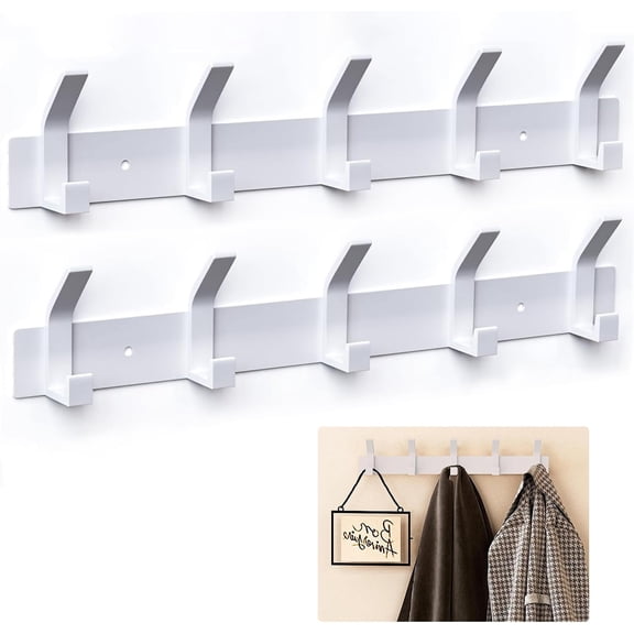 2-Pack Coat Rack Wall Mounted 锛孒eavy Duty Aluminum锛? Double Hook Metal Coat Hook锛孧odern White Coat Hook Rails Wall Hook Rack for Entryway锛孠itchen锛孊athroom锛孋loset (White)