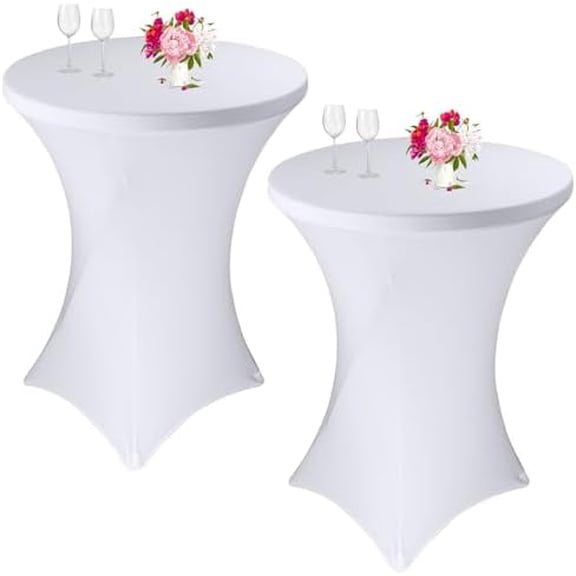2 Pack Cocktail Spandex Tablecloth 32"x43" Cocktail Table Cover Fitted High Top Round Table for Bar Wedding Birthday Party Banquet (White)