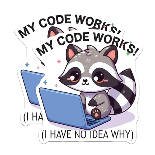 (2 Pack) My Code Works Magnets - Cute Raccoon - Funny Tech - Programmer ...