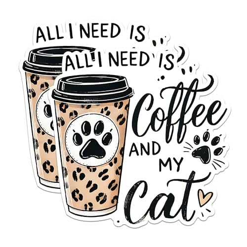 (2 Pack) Coffee and Cat Magnets - Cat Lover Kitchen Magnets - Coffee Cat Decor Magnets - Cute Animal Magnets- 5" On Longest Side - for Fridges, Toolboxes, Cars - Made in USA - MAG2800