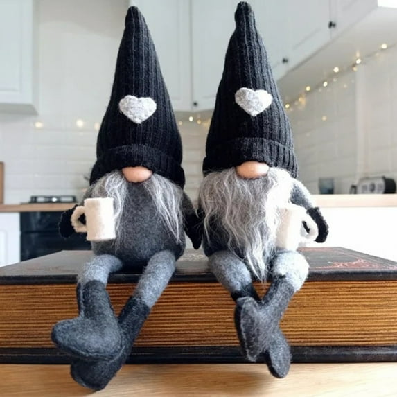 2 Pack Coffee Gnomes Coffee Bar Decor Gnome Swedish Tomte Coffee Station Collectible Figurines Plush Coffee Table Decor for Living Room Kitchen