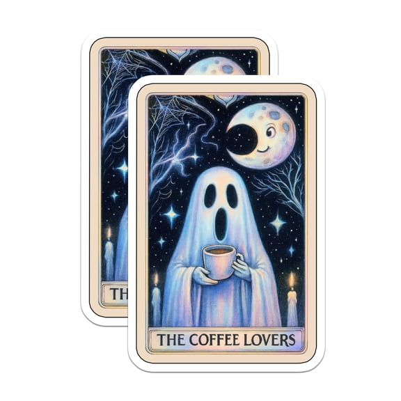(2 Pack) Coffee Lovers Ghost Magnets - Spooky Tarot Card Decor - Celestial Moon Stars Drinker Art - 5 Inches On Longest Side - Thick Durable Magnet - Made in USA - MAG22851