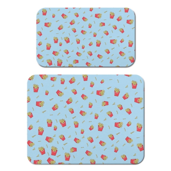2-Pack Coffee Maker Mats for Countertop Absorbent Non-Slip French Fries Design, 4-Layer Eco-Friendly Mat Set for Coffee Station, Dish Drying & Pet Bowls (12x19 Inch, Brown)