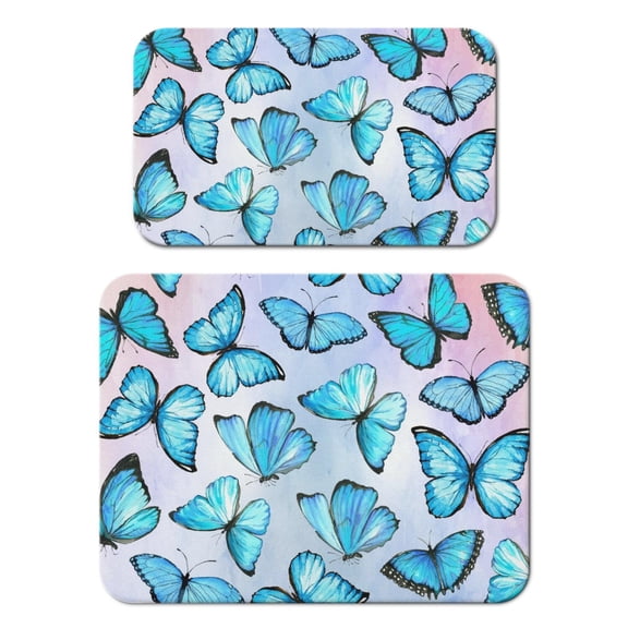 2 Pack Coffee Mat Set - Fantasy Butterfly and Flowers Print, Non-Slip & Durable Kitchen Counter Mat