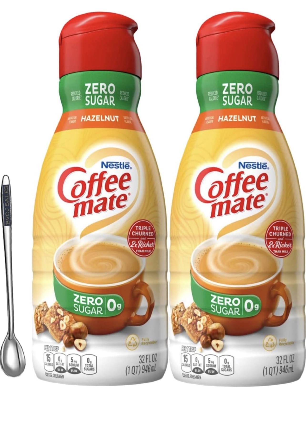 2 Pack Coffee Mate Hazelnut Zero Sugar 32 Fl oz