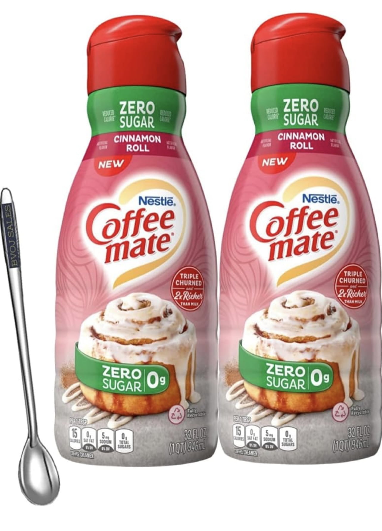 2 Pack Coffee mate Zero Sugar Cinnamon Roll Liquid Coffee Creamer, 32