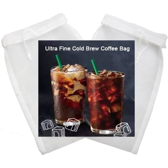 2 Pack Cold Brew Coffee Bag,120 Micro Food Grade Nylon Ultra Fine Mesh, 8.6x5 inch Reusable Cold Brew Coffee Filter with Seamless Bottom, Coffee Maker