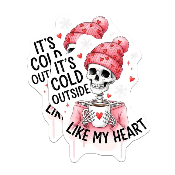 (2 Pack) Cold Heart Skeleton Magnets - Funny Winter Coffee Lovers Decor - Sarcastic Quote Refrigerator Locker Accents - 5 Inches On Longest Side - Thick Durable Magnet - Made in USA - MAG19070
