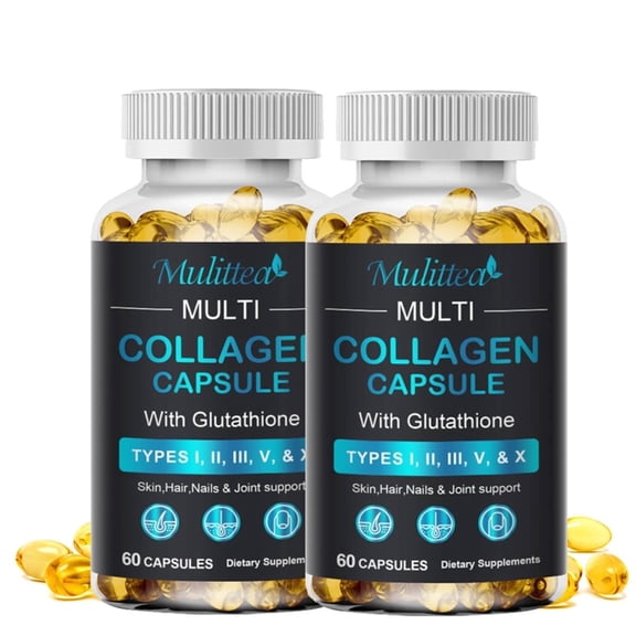 (2 Pack) Collagen Capsules Supplement, with Vitamin A, B6,B12,D for Nails,Hair & Skin Health, Total 120 Count