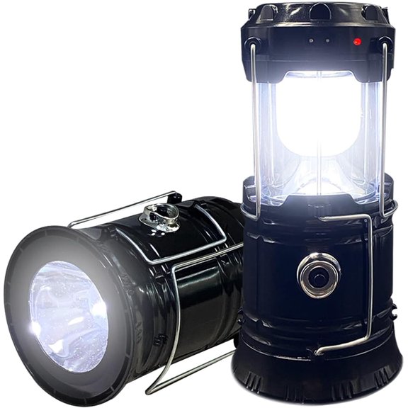 2-Pack Collapsible Camping Lantern Solar USB Rechargeable Portable Lightweight Waterproof LED Flashlight Survival Kits for Indoor Outdoor Home Emergency Light Power Outages Hiking Hurricane