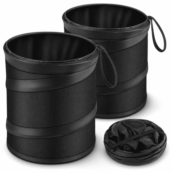 2 Pack Collapsible Car Trash Can, Mini Pop-Up Car Garbage Can with Waterproof Interior, 1 Gallon Foldable Car Trash Bin Organizer for Cars SUVs Trucks Travel Camping