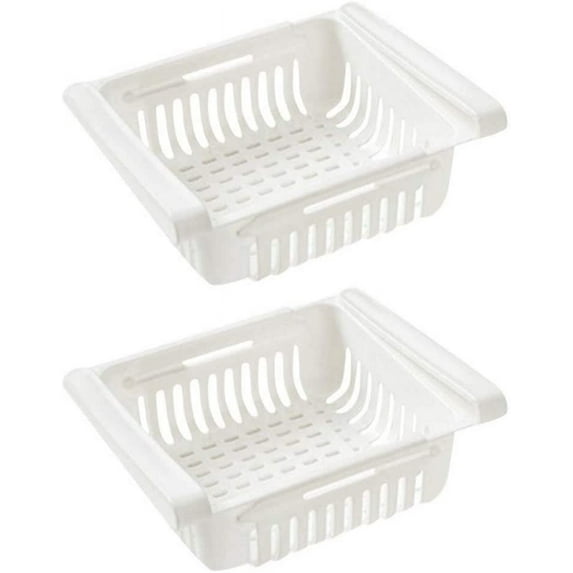 2 Pack Collapsible Fridge Storage Box With Multi-Function Drawer Organizer For Refrigerator Kitchen Pantry Shelf (Color : White)