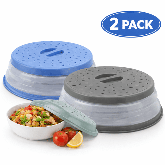 2-Pack Collapsible Microwave Splatter Covers with Steam Vents, Blue & Gray