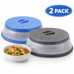 2-Pack Collapsible Microwave Splatter Covers with Steam Vents, Blue & Gray