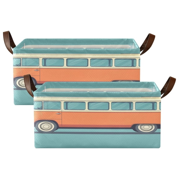2 Pack Collapsible Storage Bins Fabric Shelf Baskets with Handles Closet Organizer Carton Bus 16.9x11.4x7.7
