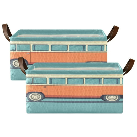 2 Pack Collapsible Storage Bins Fabric Shelf Baskets with Handles Closet Organizer Carton Bus 16.9x11.4x7.7
