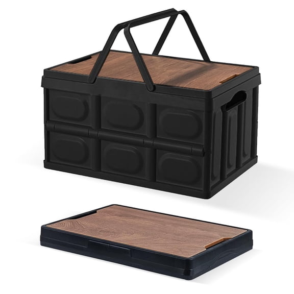 2-Pack Collapsible Storage Bins with Lids and Handles – Foldable Portable Storage Crates, Stackable Camping Baskets for Car, RV, Fishing, Office