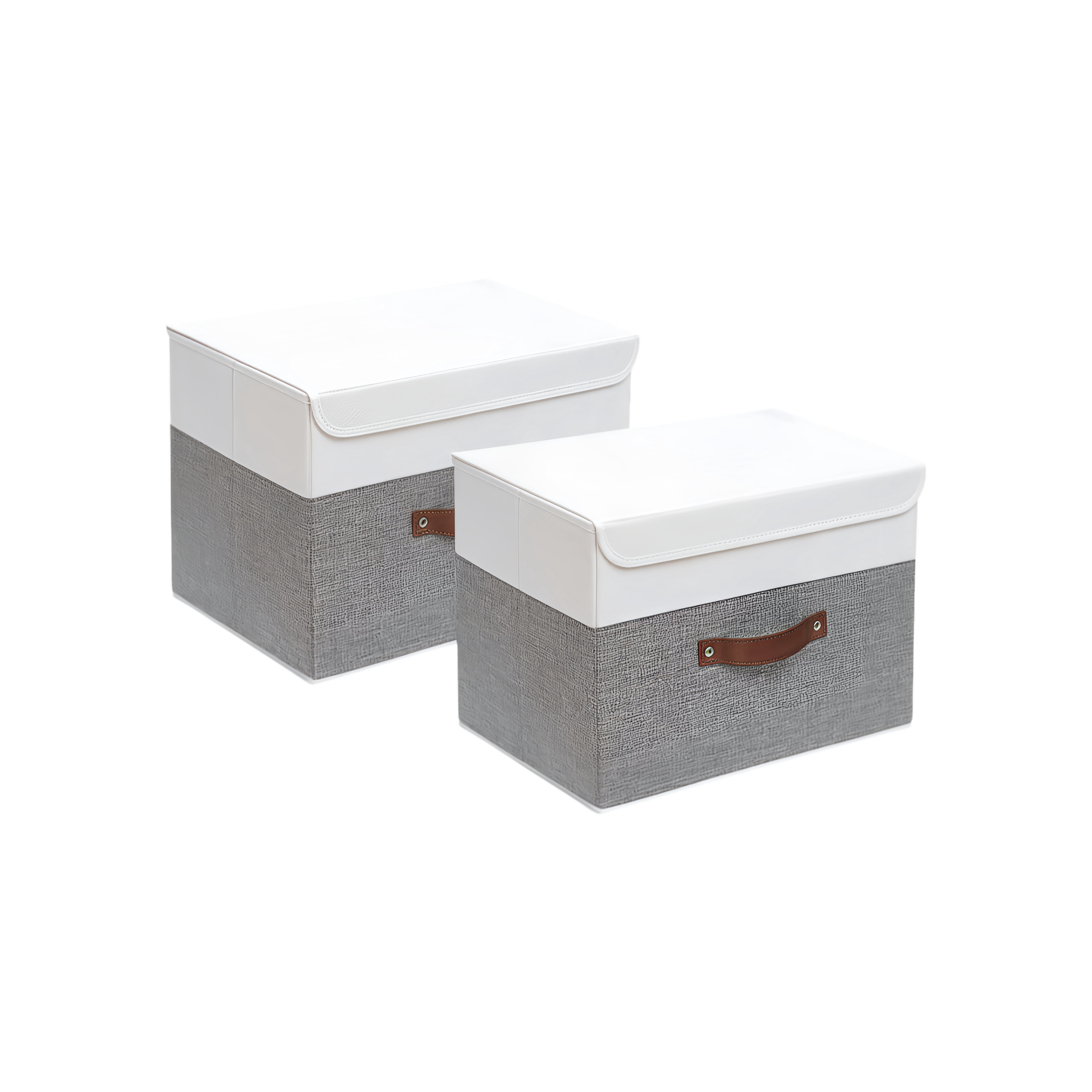 2 Pack Collapsible Storage Cubes with Lid, Linen Fabric Wardrobe Baskets, White&Grey