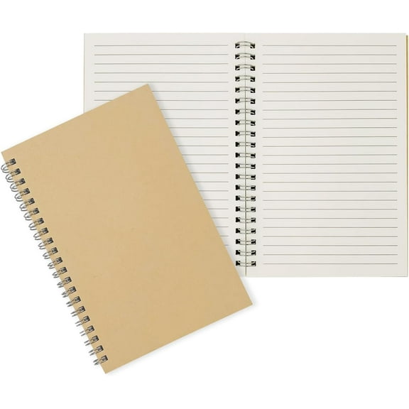 2-Pack College Ruled Hardback Brown Cover Spiral Notebook - Memo Notepad and Sketchbook for Students, Office, and Business Diary, 120 Pages (60 Sheets), 7.48 x 5.11 Inches.