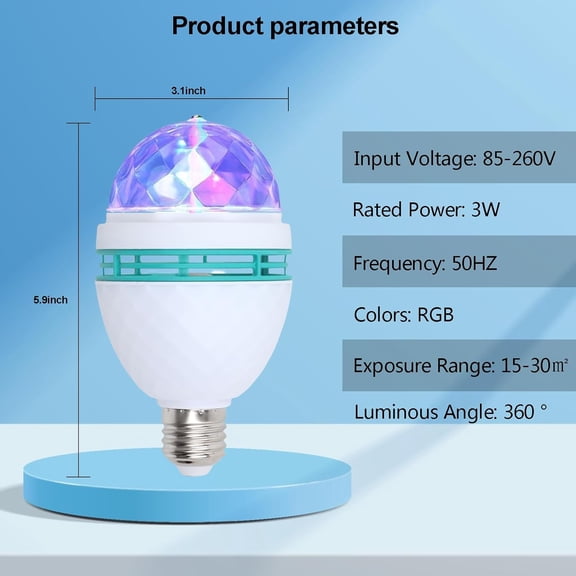 2 Pack Color Rotating Bulb E26 Party LED Bulbs,Multi Crystal Stage Lights for Disco,Color Changing Strobe RGB Bulb,Suitable for Indoor and Outdoor Birthday Parties,Clubs,Bars,Photography