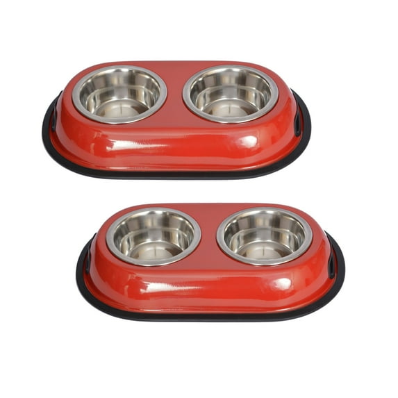 2-Pack Color Splash Stainless Steel Double Diner (Red) For Dog/Cat, 1 Pt, 16 Oz, 2 Cup