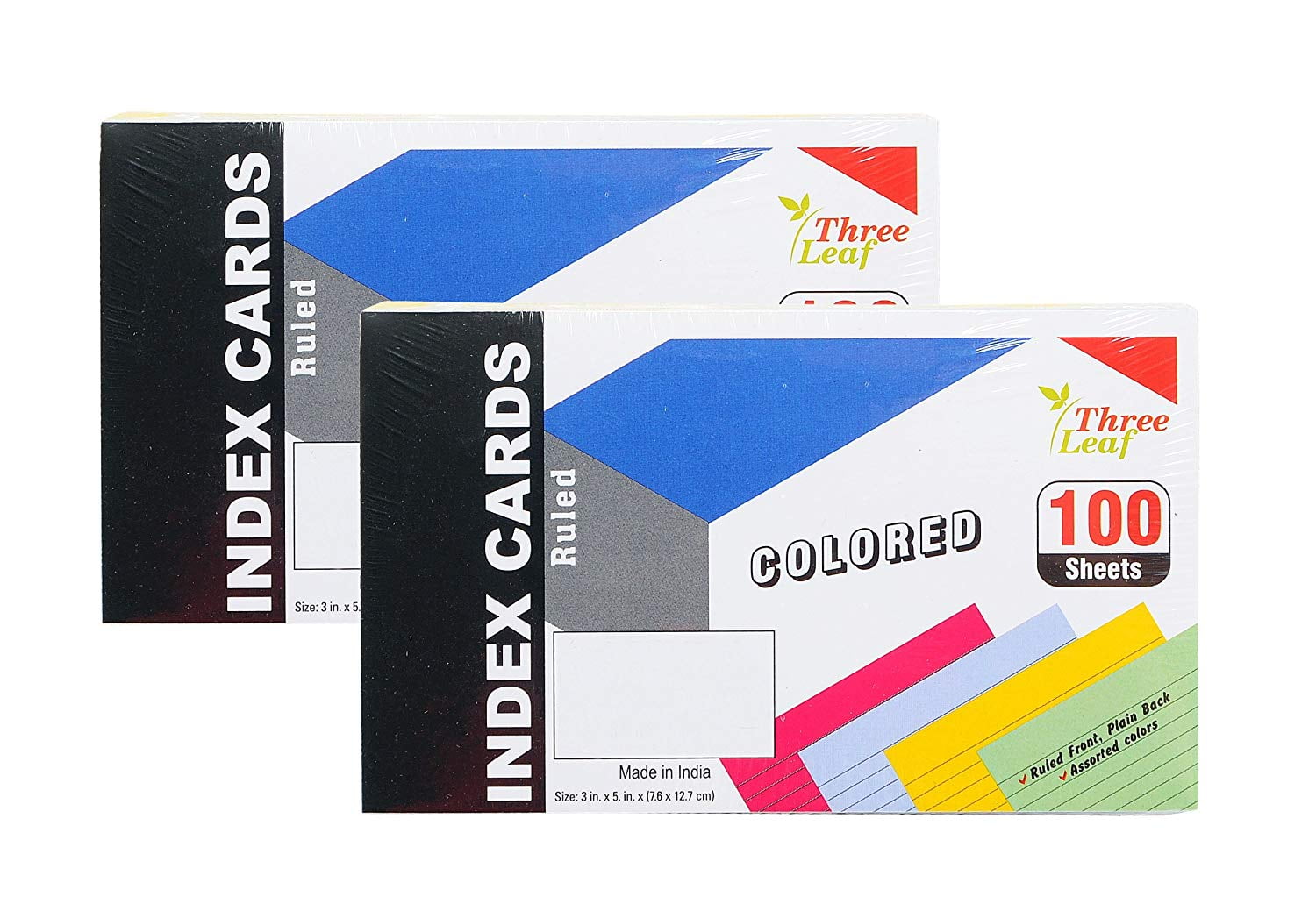 2-Pack Colored Index Cards, 3x5-Inch, Ruled, Canary-Cherry-Green-Blue, 25 of Each Color in Packs of 100. (2 Packs of 100)