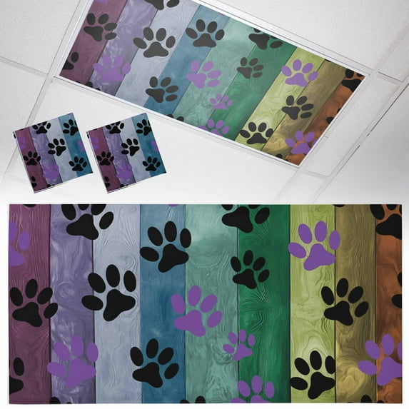2 Pack Colorful Dog Fluorescent Light Covers for Ceiling Lights Paw Prints on The Board Magnetic Ceiling Light Covers Overhead Light Filters for Office Classroom Home