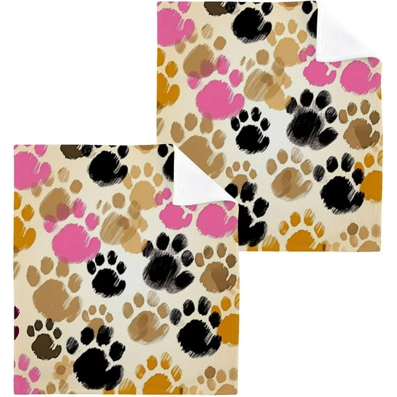 2 Pack Colorful Dog Paw Pure Cotton Washcloths 12 x 12 Inch Reusable Absorbent Soft Cotton Face Towels Fingertip Towels Set for Gym Towels,Hotel and Spa Wash cloth