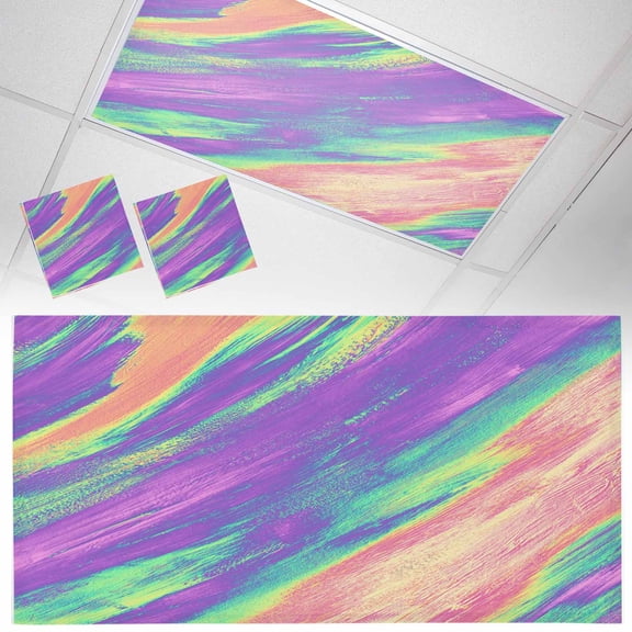 2 Pack Colorful Gradual Fluorescent Light Covers for Ceiling Lights Watercolor Abstract Modern Magnetic Ceiling Light Covers Overhead Light Filters for Office Classroom Home