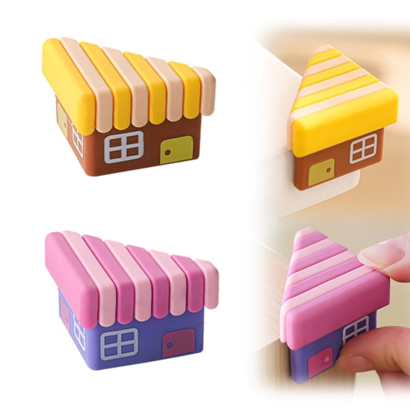 2-Pack Colorful House-Shaped Corner Guards, Soft High-Rebound Rubber Edge Protectors for Table, Desk, Cabinet - Anti-Collision Safety Covers for Home Decor and Kid Proofing