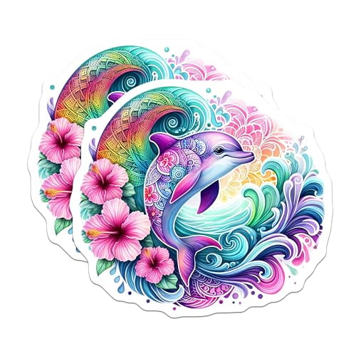 (2 Pack) Colorful Ocean Decor Magnet - Tropical Flower Accents - 5" On Longest Side - Sticks to Smooth Flat Surfaces - Made in USA - MAG9479