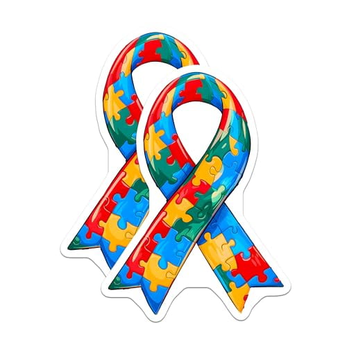 (2 Pack) Colorful Puzzle Ribbon Magnet - 5" On Longest Side - Sticks to Smooth Flat Surfaces - Made in USA - MAG9623