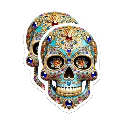 (2 Pack) Colorful Skull Magnets Magnets - Decorative Skull Art - Kitchen Decor - 5" On Longest Side - Made in USA - Sticks to Refrigerators & Metal Surfaces - MAG8602