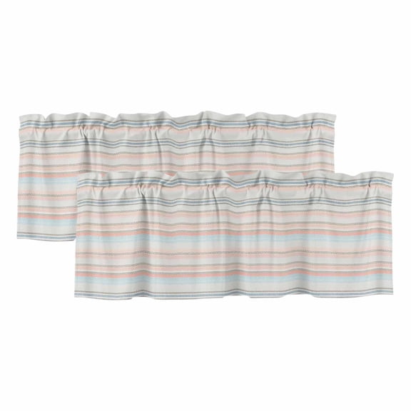 2 Pack Colorful Striped Valances for Windows Bedroom Living Room Window Treatments, Pink Blue Gray Rainbow Abstract Stripes Rod Pocket Valance Drapes Short Kitchen Curtains Over Sink 54"x18"