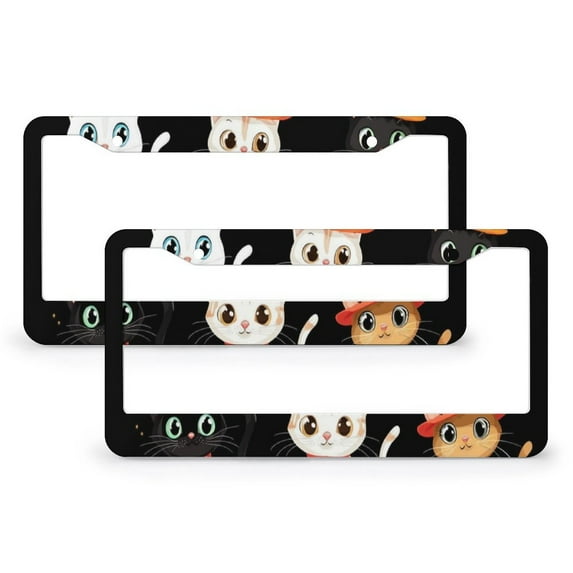2 Pack Colorful Winter And Halloween Theme Cat License Plate Cover Lovely Animal Cats Personalized License Plate Frame Aluminum 2 Round Holes for US And CA for Men Women Vehicle