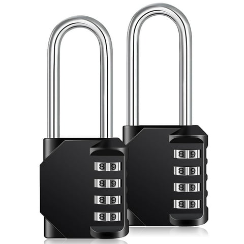 Syenll 2.2 inch Long Shackle Combination Lock, Waterproof 4 Digit Padlock for Fence, Schools, Gyms, Sports Locker, 2 Pack, Black
