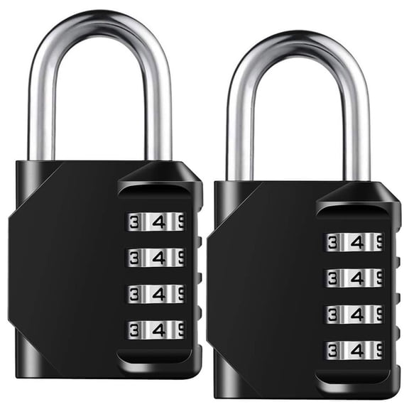 2 Pack Combination Lock 4 Digit Padlock for School Gym Locker, Sports Locker, Fence, Toolbox, Case, Hasp Storage (Black & Code Window)