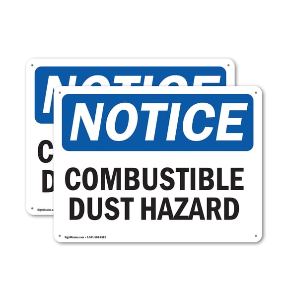 (2 Pack) Combustible Dust Hazard OSHA Notice Sign 24 Inch X 18 Inch Plastic Sign, Weather Resistant, UV Protected for Workplace, Business, and Construction Site, Made in the USA