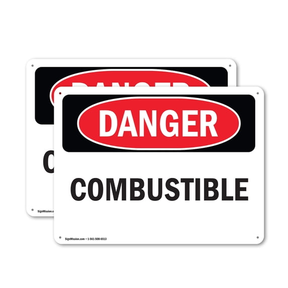 (2 Pack) Combustible OSHA Danger Sign 10 Inch X 7 Inch Indoor / Outdoor Rust-Free Aluminum Metal Signs for Workplace, Workshop, and Construction Site, Made in the USA
